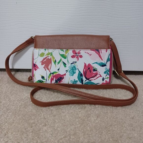 Floral Crossbody Bag with Faux Leather Accents - Picture 2 of 3